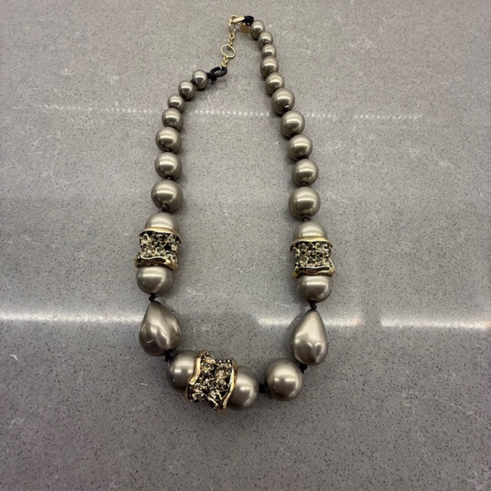 Alexis Bittar Statement Necklace Gray Faux Pear Crystals 20" Adjustable EUC